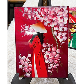 Tranh sơn mài cô gái áo dài dát vàng , hàng xuất khẩu