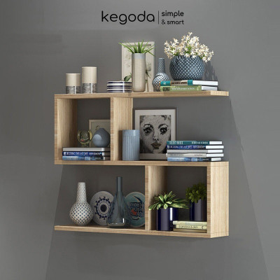 Kệ Sách Gỗ Trang Trí Treo Tường 3 Tầng Dài 60cm, Không Cần Khoan, Tặng Kèm Phụ Kiện KEGODA KT60