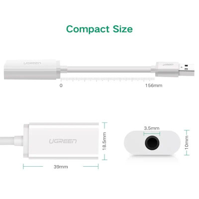Ugreen UG30712US206TK 15CM màu Trắng Bộ chuyển USB 2.0 sang âm thanh 3.5mm - HÀNG CHÍNH HÃNG
