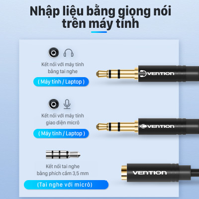Cáp gộp tai nghe 2 vào 1 Jack 3.5mm - Cáp audio 2 dương 1 âm cho máy tính, laptop hỗ trợ loa và mic chính hãng Vention BBTBY - Hàng chính hãng