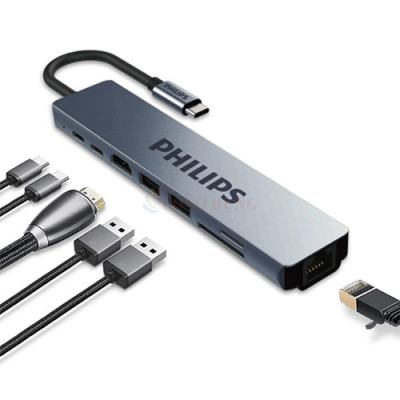 Cổng chuyển đổi Philips 8-in-1 Multifunction Adapter USB-C Hub SWV6118G/71 - Hàng chính hãng