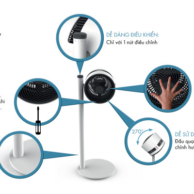 Quạt Điện Đối Lưu Không Khí BONECO F230 Tạo Gió Làm Mát, Điều Hoà Không Khí Trong Phòng, Nhỏ Gọn, Cắm Điện Trực Tiếp 220V, Quạt Cây Đứng Điều Khiển Cơ -Hàng Chính Hãng