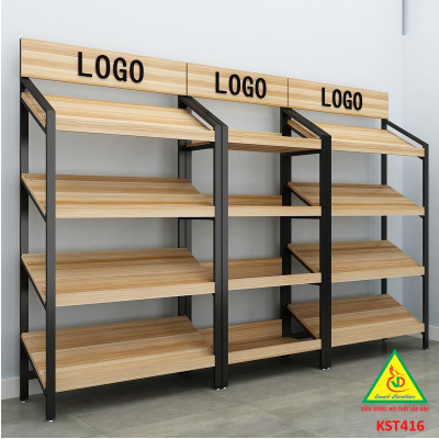 Kệ trưng bày sản phẩm, hàng hóa , kệ trang trí khung sắt mặt gỗ KST416- Nội thất lắp ráp Viễn Đông Adv
