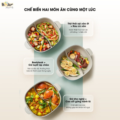 Nồi Lẩu Điện 2 Ngăn Bear SB-NL60U Nhiều Chế Độ Dung Tích 6 Lít Công Suất 1600 W - Hàng Chính Hãng