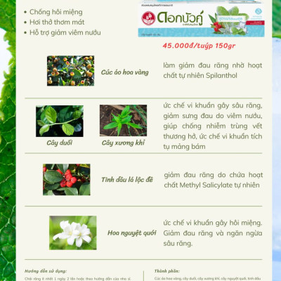 [COMBO 6 HỘP] Kem đánh răng thảo dược hương bạc hà thơm mát trắng răng Dokbuaku Cool & Fresh - 150g