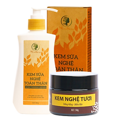 Combo dưỡng trắng da toàn diện cho mẹ sau sinh Wonmom (1 kem sữa nghệ toàn thân+1 kem nghệ tươi)