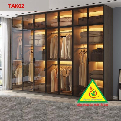 Tủ quần áo gỗ MDF cánh kính cường lực khung nhôm TAK03 - Nội thất lắp ráp Viendong Adv