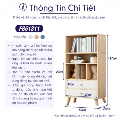 Tủ Kệ Sách Đứng Đa Năng FIVO Mã FB61 Cao Cấp Phong Cách Châu Âu, Phủ Melamine Chống Trầy Xước Và Chống Nước Bề Mặt - Hàng Chính Hãng