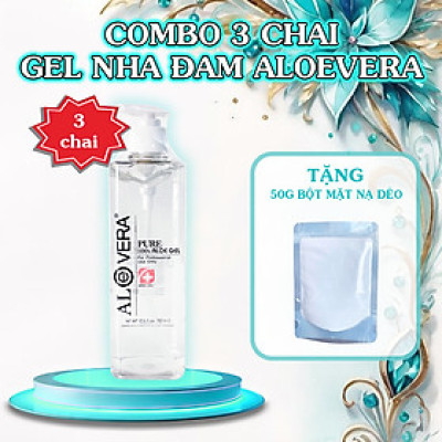 Combo 3 Chai Gel Lô Hội Aloe Vera Hàn Quốc 500ml - Dưỡng Ẩm, Làm dịu da + Tặng 50g Mặt Nạ Dẻo