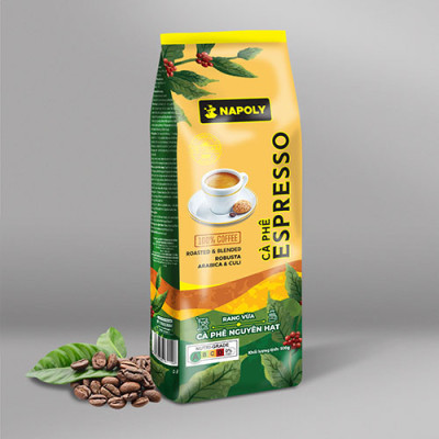 Cà Phê Hạt ESPRESSO Napoly Coffee Robusta & Arabica Nguyên Chất Rang Mộc Thơm Nồng Cho PHA MÁY, PHA PHIN - Túi 500gr