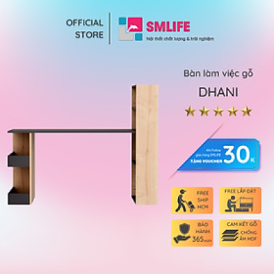 Bàn làm việc liền giá sách gỗ công nghiệp hiện đại SMLIFE Dhani