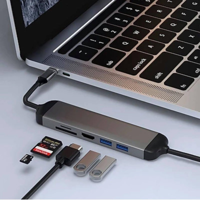 Hub Chuyển Đa Năng WIWU Alpha USB-C A521H 5 in 1 Chất Liệu Hợp Kim Kẽm, Hỗ Trợ Sạc Nhanh - Hàng Chính Hãng 