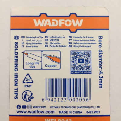 BỘ 5 ĐẦU MỎ HÀN WEL8943 WADFOW - HÀNG CHÍNH HÃNG