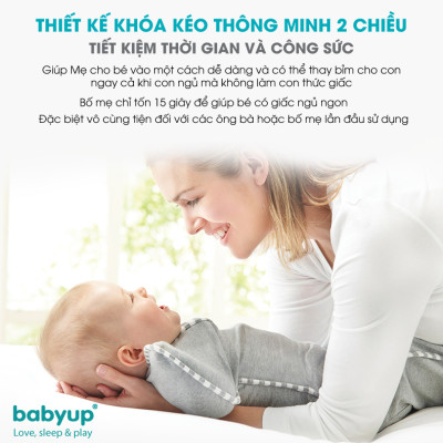 Nhộng chũn cho bé cao cấp Babyup. Nhộng ngủ cho trẻ sơ sinh Giúp bé ngủ ngon, sâu giấc, chống giật mình - Nhộng ngủ Vải cotton co giãn 4 chiều, mềm mại thoáng mát - Có khóa kéo 2 chiều