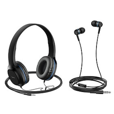 Bộ đôi tai nghe chụp tai và nhét tai có dây Hoco W24 Enlighten âm thanh cực hay - Hàng Chính Hãng