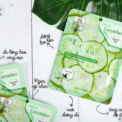 Combo 10 Mặt nạ dưỡng ẩm chiết xuất từ dưa leo 3W CLINIC FRESH CUCUMBER MASK SHEET 23ml x 10