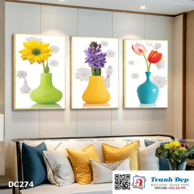Bộ 3 tranh canvas treo tường Decor Bình hoa sắc màu - DC274