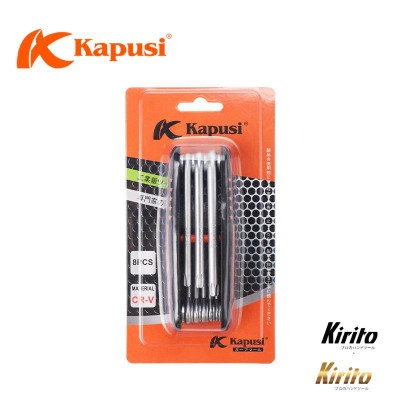 Bộ 8 chìa lục giác và lục giác bông Thép CR-V, chịu nhiệt, mạ thép chrome Kapusi Japan bộ gập gọn