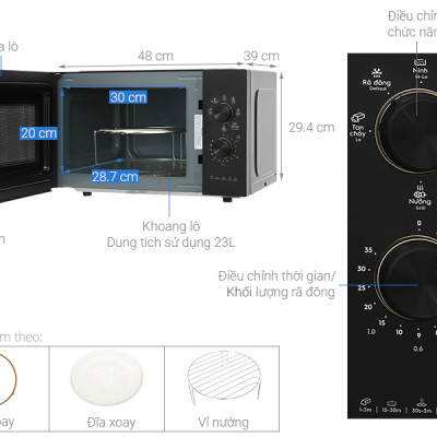 Lò vi sóng cơ có nướng 23L Electrolux EMG23K22B - Hàng chính hãng - Chỉ giao HCM