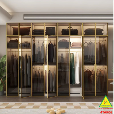 Tủ quần áo gỗ MDF cánh kính cường lực khung nhôm 4TAK06 - Nội thất lắp ráp Viendong Adv