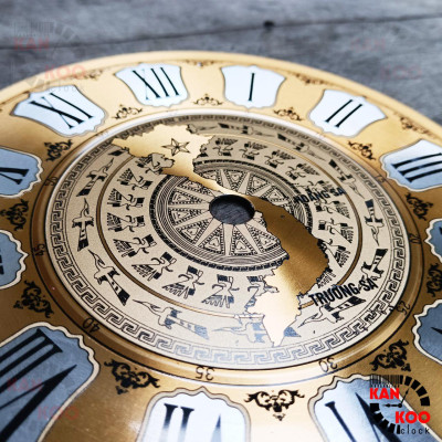 Mặt số đồng hồ treo tường nhôm dập nổi kiểu số La Mã 15.5cm,18cm,20cm in hình trống đồng
