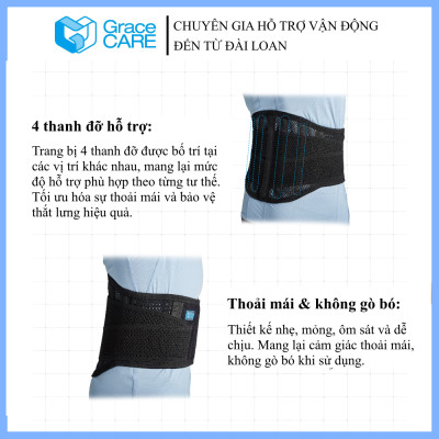 Đai Bảo Vệ Lưng Grace Care LB223 (Bản Cao ~25cm) - Vải Lưới, Thoáng Khí, Giảm Đau, Thoát Vị Đĩa Đệm