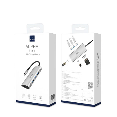 BỘ CHUYỂN ĐỔI WIWU ALPHA A631STR (6 IN 1) USB C HUB  Vỏ Chất Liệu Hợp Kim Nhôm Nguyên Khối Được Cắt CNC Cao Cấp - Hàng Chính Hãng