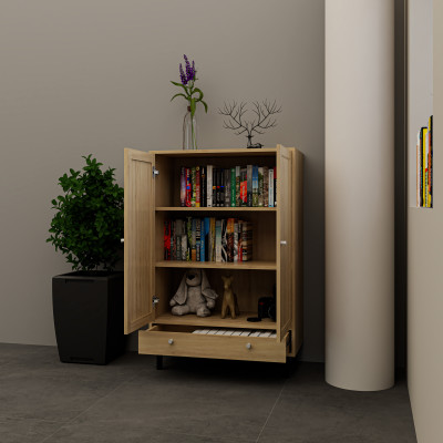 [Happy Home Furniture] CATY, Kệ sách 3 tầng 2 cửa mở - chân sắt, 80cm x 39cm x 120cm ( DxRxC), KSA_057