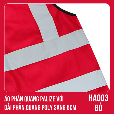 Áo phản quang Palize với dải Phản quang Poly sáng 5cm màu ĐỎ - Mã HA003