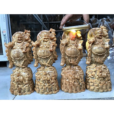 Tượng phật di lặc gánh tiền vàng bằng gỗ huyết long kt cao 20cm