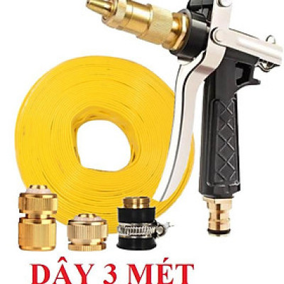 ️ Bộ dây vòi xịt nước rửa xe, tưới cây , tăng áp 3 lần, loại 3m, 5m 206236 đầu đồng,cút đồng+ đai
