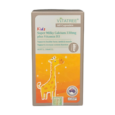 Viên Sữa Canxi Tăng Chiều Cao Vitatree Kids Milky Calcium 330mg plus Vitamin D3 Nhập Khẩu Từ Úc 60 viên/ lọ