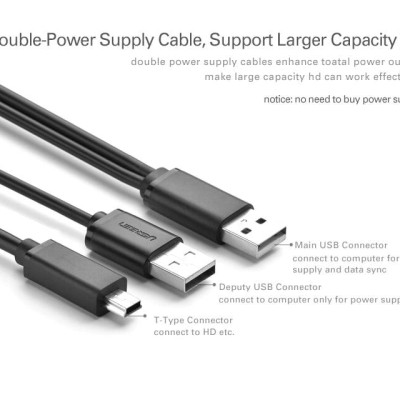 Ugreen UG10346US107TK 0.5M màu Đen Cáp sạc truyền dữ liệu USB 2.0 sang MICRO USB có trợ nguồn USB - HÀNG CHÍNH HÃNG