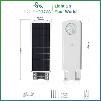 Đèn đường năng lượng mặt trời ngoài trời, Đèn LED chiếu sáng sân từ hoàng hôn đến bình minh với cảm biến chuyển động, Điều khiển từ xa, Ánh sáng ban ngày 6500K 2500lm, Chống nước theo tiêu chuẩn IP65, Đèn góc rộng cho đường lái xe, bãi đỗ xe