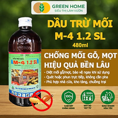 Dầu Trừ Mối M-4 1.2SL GreenHome, Vipesco, Chai 480ml, Đặc Trị Mối Ăn Gỗ Đồ Nội Thất, Công Trình
