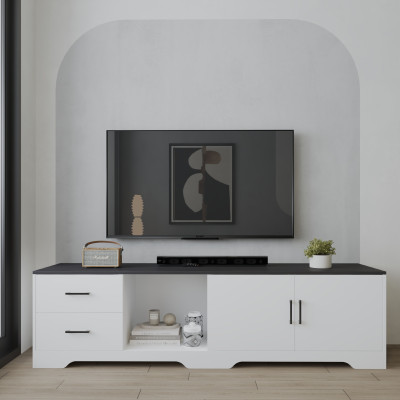 HAPPY FURNITURE , Kệ TV 2 cửa mở 2 ngăn kéo - SAFA , KTV_112 , 200cm x 45cm x 55cm DxRxC