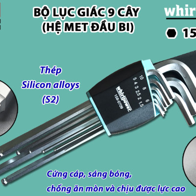 BỘ LỤC GIÁC CHỮ L 9 CÂY (HỆ MET ĐẦU BI) WHIRLPOWER