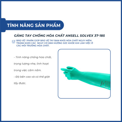 Găng tay chống dầu, hoá chất Ansell Solvex 37-185 bảo vệ tay khỏi hóa chất, axit loãng, dầu mỡ