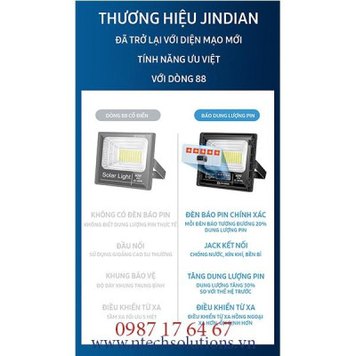 Đèn Pha Năng Lượng Mặt Trời JinDian JD-8840L Công Suất 40W - Khung Nhôm, Chip Led "SMD" - BH 02 Năm