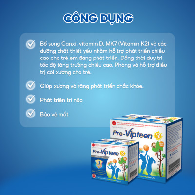 Cốm Bổ Sung Canxi Hỗ trợ Tăng Chiều Cao Pre-Vipteen 3 VINH GIA Dành Cho Trẻ Từ 6 Tháng Tuổi Hộp 20 Gói