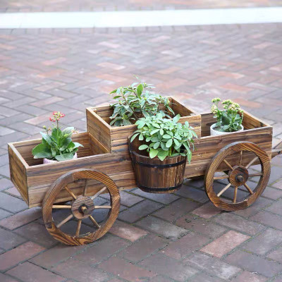 Kệ gỗ để chậu hoa cây cảnh trang trí nhà cửa sân vườn có bánh xe di chuyển tiện lợi kiểu dáng vintage cổ điển màu sắc tự nhiên, thân thiện với môi trường