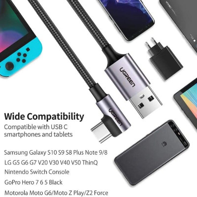 Ugreen UG50940US284TK 0.5M 3A màu đen USB Type-C cáp bẻ góc 90 độ - HÀNG CHÍNH HÃNG
