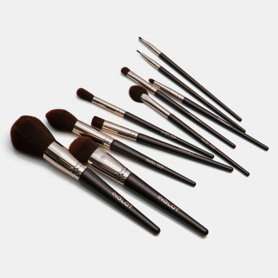 Bộ 10 Cọ trang điểm chuyên nghiệp kèm bao da - nâu Chocolate Set in A case INGLOT