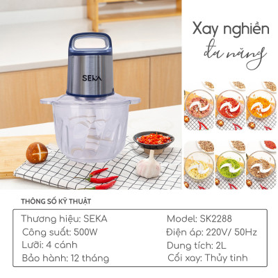 Máy Xay Thịt Thủy Tinh 2 Cối SEKA SK2287 - 1 Cối SK2288 - Xay Thực Phẩm Đa Năng - 500W (Model 2024) - Hàng Chính Hãng