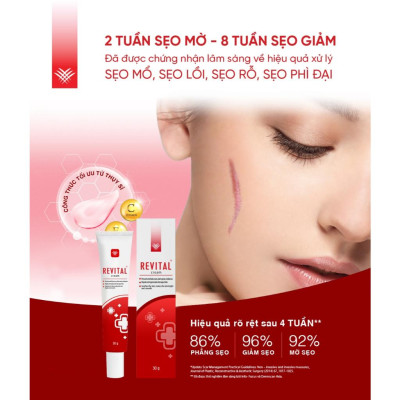 COMBO 3 Tuýp Kem Mờ Sẹo REVITAL 30g, Hỗ Trợ Làm Mờ Sẹo, Giúp Dịu Da Cho Làn Da Sáng Mịn, Hồng Hào