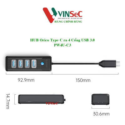 HUB Type C ra 4 Cổng USB 3.0 Orico PW4U-C3 - Hàng Chính Hãng
