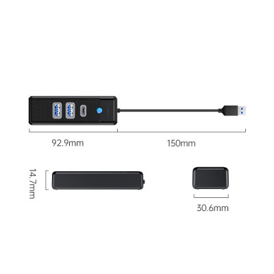 Bộ Chia Orico USB-A sang 2 cổng USB 3.0 5Gbps + 1 cổng TypeC 5Gbps PWC2U-U3-015 - Hàng Chính Hãng