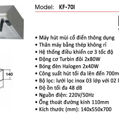 Máy hút khói, khử mùi cổ điển KAFF KF-70I - Hàng chính hãng