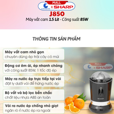Máy Vắt Cam Cao Cấp Sharp EJ-J850-BK - Công Suất 85w - Hàng Chính Hãng - Bảo Hành 12 Tháng