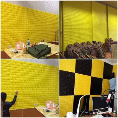 Bộ 5 Tấm Xốp Dán Tường 3D Giả Gạch Vàng Đậm 70cmx77cm